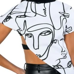 THE CROWD FRENCH TERRY ASYMMETRICAL TOP -helmut shop the in crowd french terry asymmetrical top ivory multi 7 7