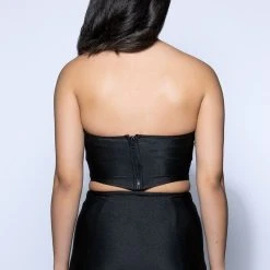 THE MOMENT FEATHER DETAIL CORSET IN BLACK -helmut shop the moment feather detail corset in black black 6 6