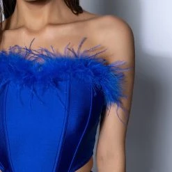 THE MOMENT FEATHER DETAIL CORSET IN BLUE -helmut shop the moment feather detail corset in blue royal blue 8 8