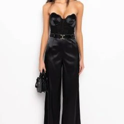 THE ONE AND ONLY WIDE LEG STRAPLESS JUMPSUIT WITH ATTACHED BELT -helmut shop the one and only wide leg strapless jumpsuit with attached belt black 2 2 c1