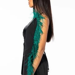 THE ONE FEATHER TRIMMED OPEN BACK BLOUSE -helmut shop the one feather trimmed open back blouse black multi 4 4