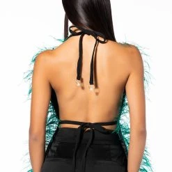 THE ONE FEATHER TRIMMED OPEN BACK BLOUSE -helmut shop the one feather trimmed open back blouse black multi 5 5