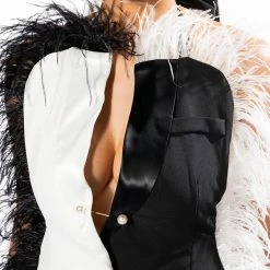 THE ONE FEATHER TRIMMED OPEN BACK BLOUSE -helmut shop the one feather trimmed open back blouse black white 6 6