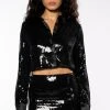 THE SHINE CROPPED SEQUIN LONG SLEEVE BLOUSE -helmut shop the shine cropped sequin long sleeve blouse black 3 3