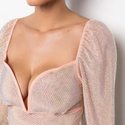 THE SHOW GOES ON RHINESTONE MESH LONG SLEEVE BLOUSE -helmut shop the show goes on rhinestone mesh long sleeve blouse light pink 6 6