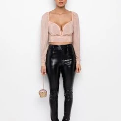 THE SHOW GOES ON RHINESTONE MESH LONG SLEEVE BLOUSE -helmut shop the show goes on rhinestone mesh long sleeve blouse light pink 7 7