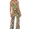 THE WAY YOU GROOVE CROCHET HALTER JUMPSUIT IN WHITE MULTI -helmut shop the way you groove crochet halter jumpsuit in white multi white multi 1 1 c1 c1