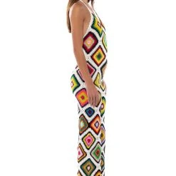 THE WAY YOU GROOVE CROCHET HALTER JUMPSUIT IN WHITE MULTI -helmut shop the way you groove crochet halter jumpsuit in white multi white multi 3 3 c1 c1