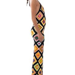 THE WAY YOU GROOVE CROCHET HALTER JUMPSUIT -helmut shop the way you groove crochet halter jumpsuit black multi 5 5 c1