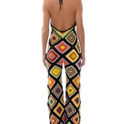THE WAY YOU GROOVE CROCHET HALTER JUMPSUIT -helmut shop the way you groove crochet halter jumpsuit black multi 6 6