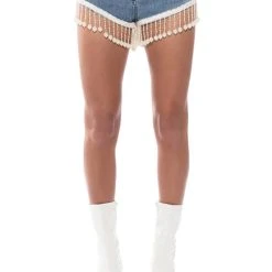 THE WORLD IS YOUR OYSTER PEARL TRIM DENIM SHORTS -helmut shop the world is your oyster pearl trim denim shorts medium blue denim 4 4