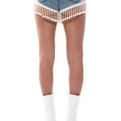 THE WORLD IS YOUR OYSTER PEARL TRIM DENIM SHORTS -helmut shop the world is your oyster pearl trim denim shorts medium blue denim 6 6