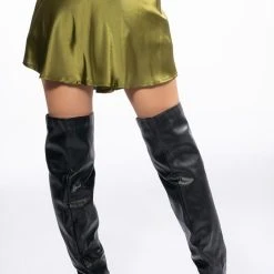 THINKING ABOUT FOREVER SATIN MINI SKATER SKIRT -helmut shop thinking about forever satin mini skater skirt olive 6 6