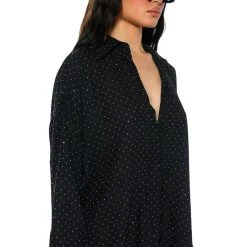 TIA EMBELLISHED OPEN BACK BUTTON UP BLOUSE -helmut shop tia embellished open back button up blouse black 2 2
