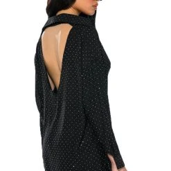 TIA EMBELLISHED OPEN BACK BUTTON UP BLOUSE -helmut shop tia embellished open back button up blouse black 3 3