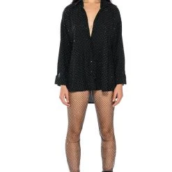 TIA EMBELLISHED OPEN BACK BUTTON UP BLOUSE -helmut shop tia embellished open back button up blouse black 4 4