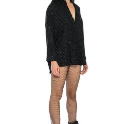 TIA EMBELLISHED OPEN BACK BUTTON UP BLOUSE -helmut shop tia embellished open back button up blouse black 5 5