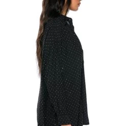 TIA EMBELLISHED OPEN BACK BUTTON UP BLOUSE -helmut shop tia embellished open back button up blouse black 6 6