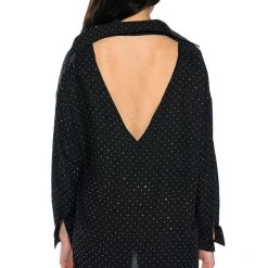 TIA EMBELLISHED OPEN BACK BUTTON UP BLOUSE -helmut shop tia embellished open back button up blouse black 7 7
