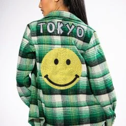 TOKYO STYLE EMBELLISHED PATCH BUTTON DOWN -helmut shop tokyo style embellished patch button down green multi 3 3