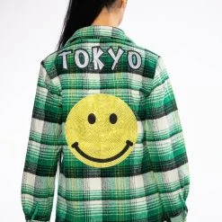 TOKYO STYLE EMBELLISHED PATCH BUTTON DOWN -helmut shop tokyo style embellished patch button down green multi 6 6