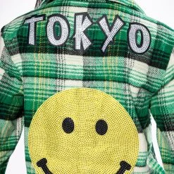 TOKYO STYLE EMBELLISHED PATCH BUTTON DOWN -helmut shop tokyo style embellished patch button down green multi 7 7