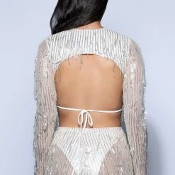 TONIGHT IS THE NIGHT SEQUIN LONG SLEEVE TOP IN CHAMPAGNE -helmut shop tonight is the night sequin long sleeve top in champagne champagne 5 5