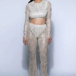 TONIGHT IS THE NIGHT SEQUIN LONG SLEEVE TOP IN CHAMPAGNE -helmut shop tonight is the night sequin long sleeve top in champagne champagne 7 7