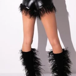TOO COCKY FEATHER TRIM FAUX LEATHER SHORTS -helmut shop too cocky feather trim faux leather shorts black 7 7 c1 c1