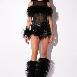 TOO COCKY FEATHER TRIM FAUX LEATHER SHORTS -helmut shop too cocky feather trim faux leather shorts black 9 9 c1 c1