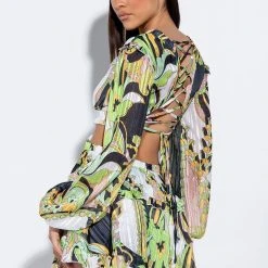 TOO GOOD TO YA ROMPER WITH CUT OUTS -helmut shop too good to ya romper with cut outs green multi 2 2