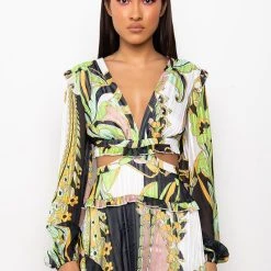 TOO GOOD TO YA ROMPER WITH CUT OUTS -helmut shop too good to ya romper with cut outs green multi 4 4