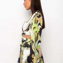 TOO GOOD TO YA ROMPER WITH CUT OUTS -helmut shop too good to ya romper with cut outs green multi 5 5