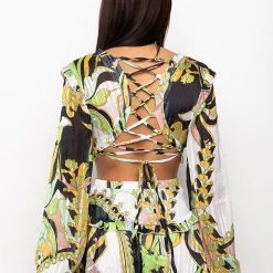 TOO GOOD TO YA ROMPER WITH CUT OUTS -helmut shop too good to ya romper with cut outs green multi 6 6