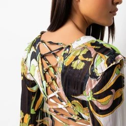 TOO GOOD TO YA ROMPER WITH CUT OUTS -helmut shop too good to ya romper with cut outs green multi 7 7