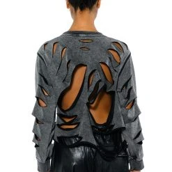 TORN HEART DISTRESSED LONG SLEEVE PULLOVER -helmut shop torn heart distressed long sleeve pullover charcoal grey 8 8