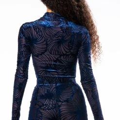 TROPIC LIKE ITS HOT LONG SLEEVE MOCK NECK BODYSUIT -helmut shop tropic like its hot long sleeve mock neck bodysuit blue multi 5 5