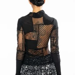 TRUST ISSUES LONG SLEEVE MOCK NECK PATCHWORK TOP -helmut shop trust issues long sleeve mock neck patchwork top black 5 5