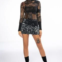 TRUST ISSUES LONG SLEEVE MOCK NECK PATCHWORK TOP -helmut shop trust issues long sleeve mock neck patchwork top black 6 6