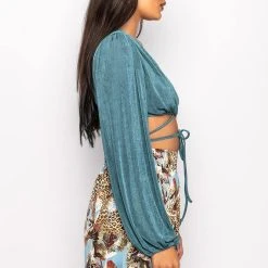 TRY HARDER TIE FRONT CROP TOP -helmut shop try harder tie front crop top blue 4 4