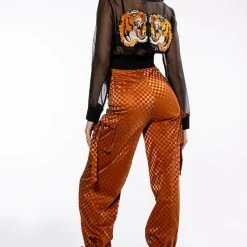 UNCOVERING YOUR TRACKS CHECKERED PU CARGO PANTS -helmut shop uncovering your tracks cargo pants rust 3 3