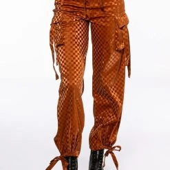 UNCOVERING YOUR TRACKS CHECKERED PU CARGO PANTS -helmut shop uncovering your tracks cargo pants rust 4 4