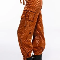 UNCOVERING YOUR TRACKS CHECKERED PU CARGO PANTS -helmut shop uncovering your tracks cargo pants rust 5 5