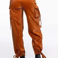 UNCOVERING YOUR TRACKS CHECKERED PU CARGO PANTS -helmut shop uncovering your tracks cargo pants rust 6 6