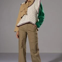 UNDECIDED MIXED MATERIAL BUTTON DOWN TOP -helmut shop undecided mixed material button down top beige multi 3 3