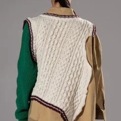 UNDECIDED MIXED MATERIAL BUTTON DOWN TOP -helmut shop undecided mixed material button down top beige multi 6 6