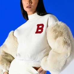 UPPER EAST SIDE FAUX FUR SLEEVE SWEATSHIRT -helmut shop upper east side faux fur sleeve sweatshirt white multi 2 2