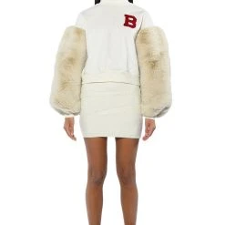 UPPER EAST SIDE FAUX FUR SLEEVE SWEATSHIRT -helmut shop upper east side faux fur sleeve sweatshirt white multi 5 5