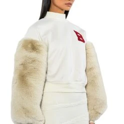 UPPER EAST SIDE FAUX FUR SLEEVE SWEATSHIRT -helmut shop upper east side faux fur sleeve sweatshirt white multi 6 6