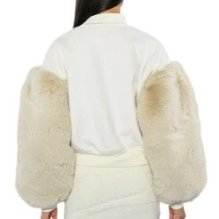 UPPER EAST SIDE FAUX FUR SLEEVE SWEATSHIRT -helmut shop upper east side faux fur sleeve sweatshirt white multi 8 8